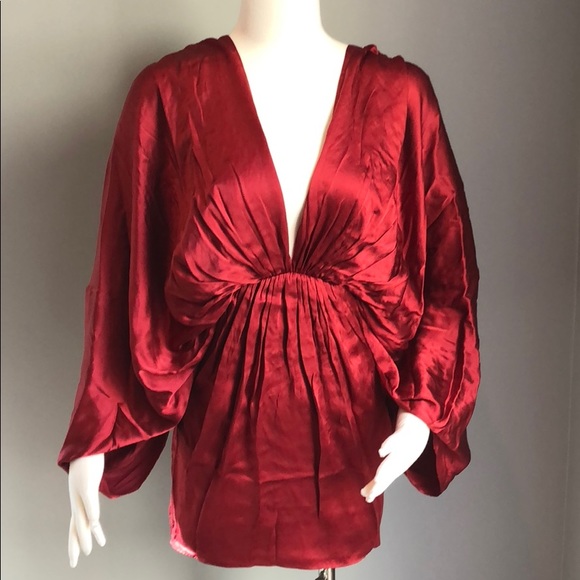 NWOT Free People burgundy Charmian silk dress - Picture 3 of 7
